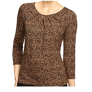 Talbots Pleated Scoop Neck Animal Print Top Size L